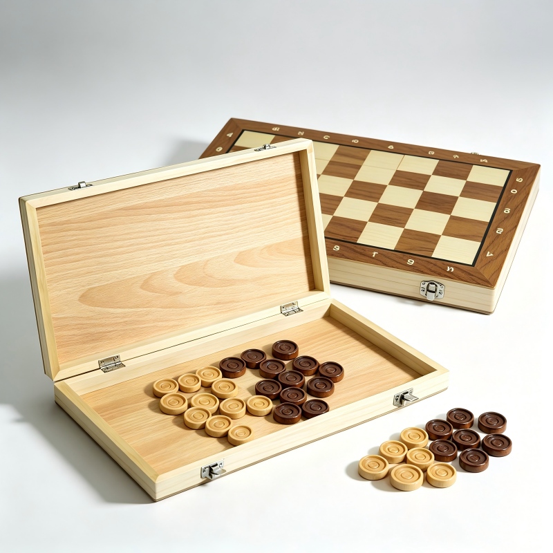 Board Game Yearbook - Wooden Foldable Checkers Set Portable Classic