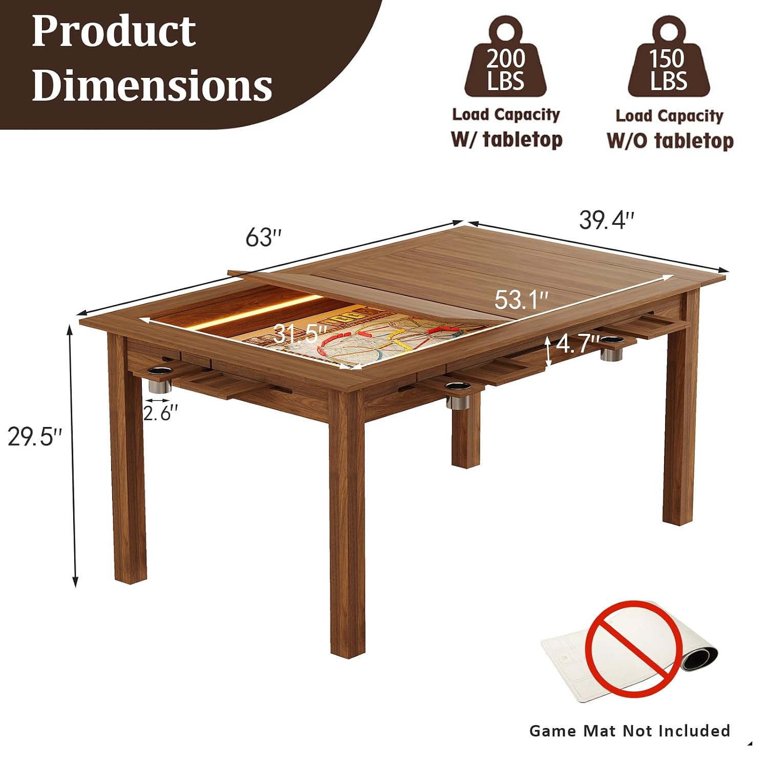 Walnut Board Game Table RGB LE - Board Game Yahtzee 评论和价格